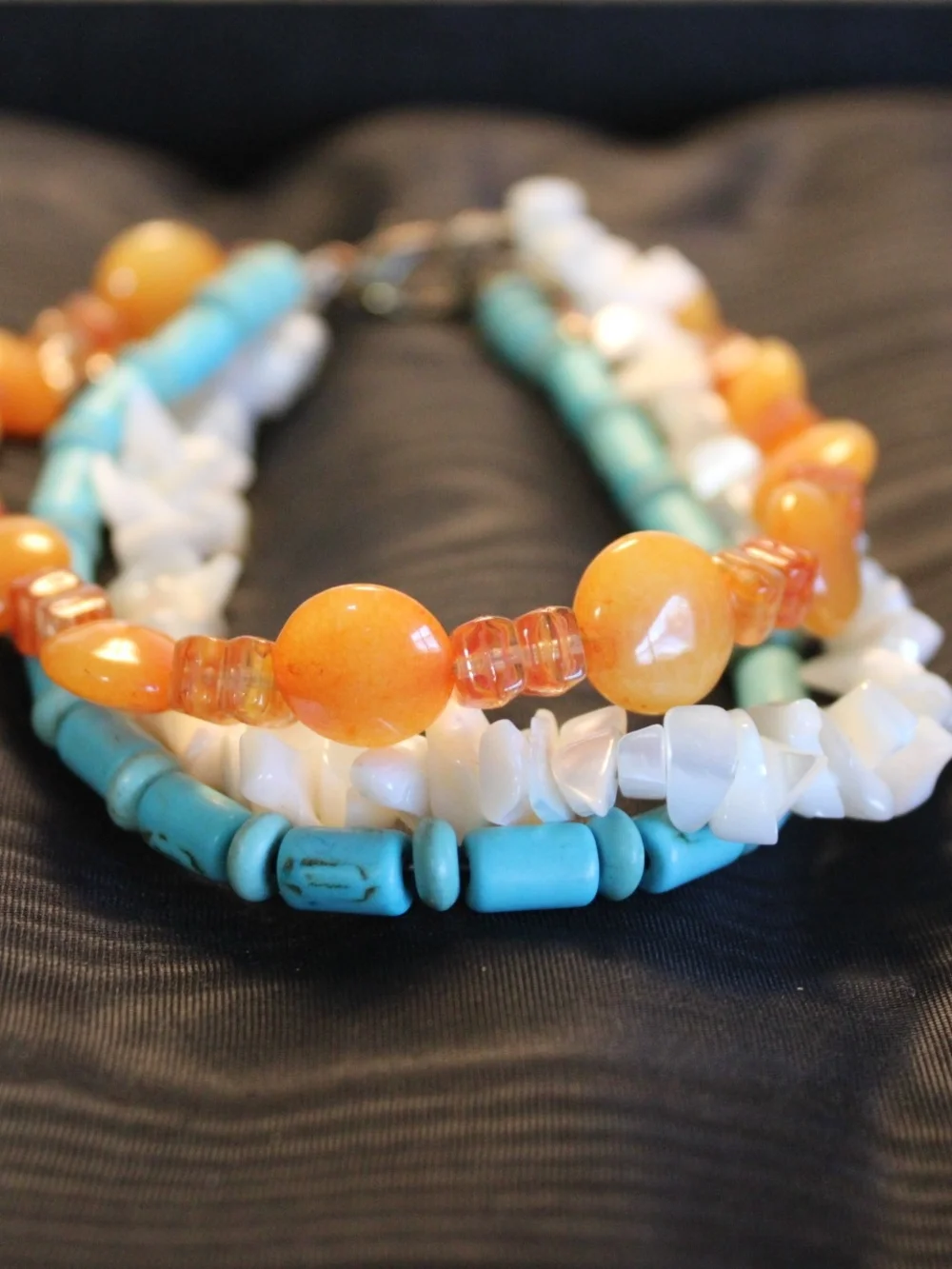 Handcrafted Turquoise, White & Orange Beaded Bracelet Set